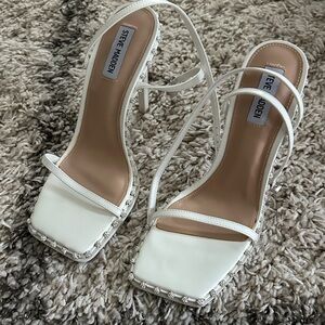Steve Madden White Strappy Heels with Embellishments